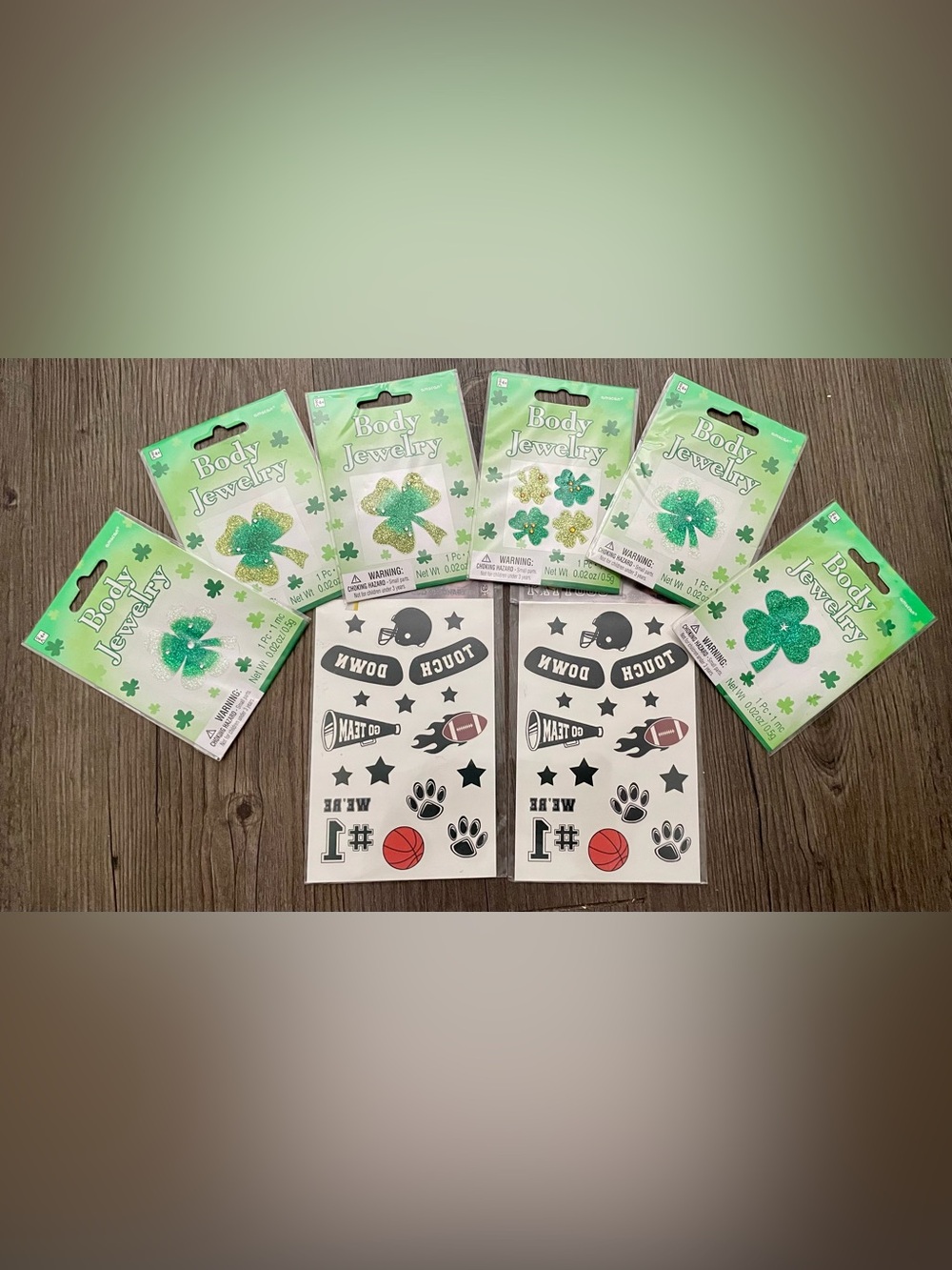 🍀 NWT Lot of Body Jewelry Shamrock & Sports Temporary Tattoos 🍀